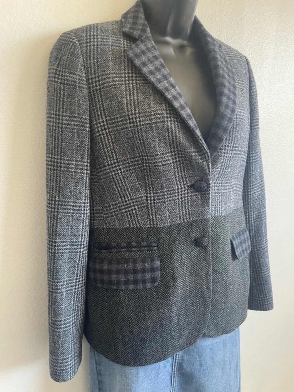 Brooks Brothers Patchwork Wool Blazer Women’s 6 Plaid Herringbone Tweed Jacket P - Picture 3 of 12